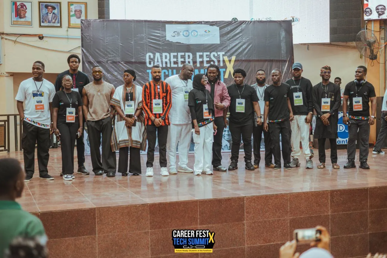 CareerFest team leads and speakers standing in a line on stage